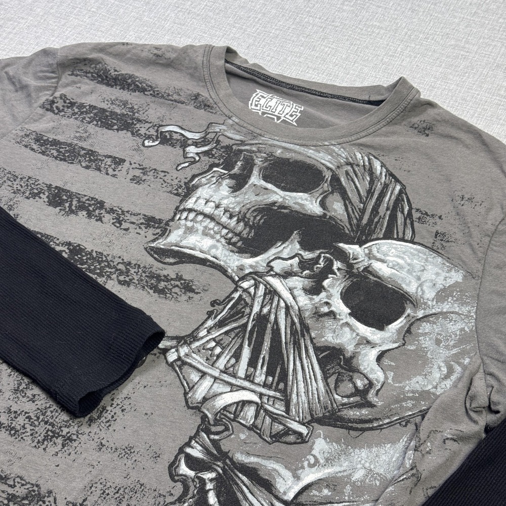 MMA Elite T-Shirt Mens 2XL Gray Long Sleeve Crew Neck Cotton Polyester Tagless